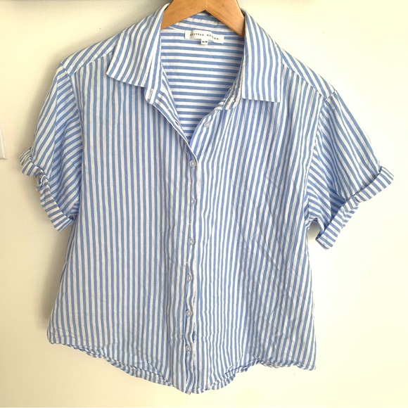 Melissa Nepton Gen blue stripe cotton button down shirt - Picture 3 of 5